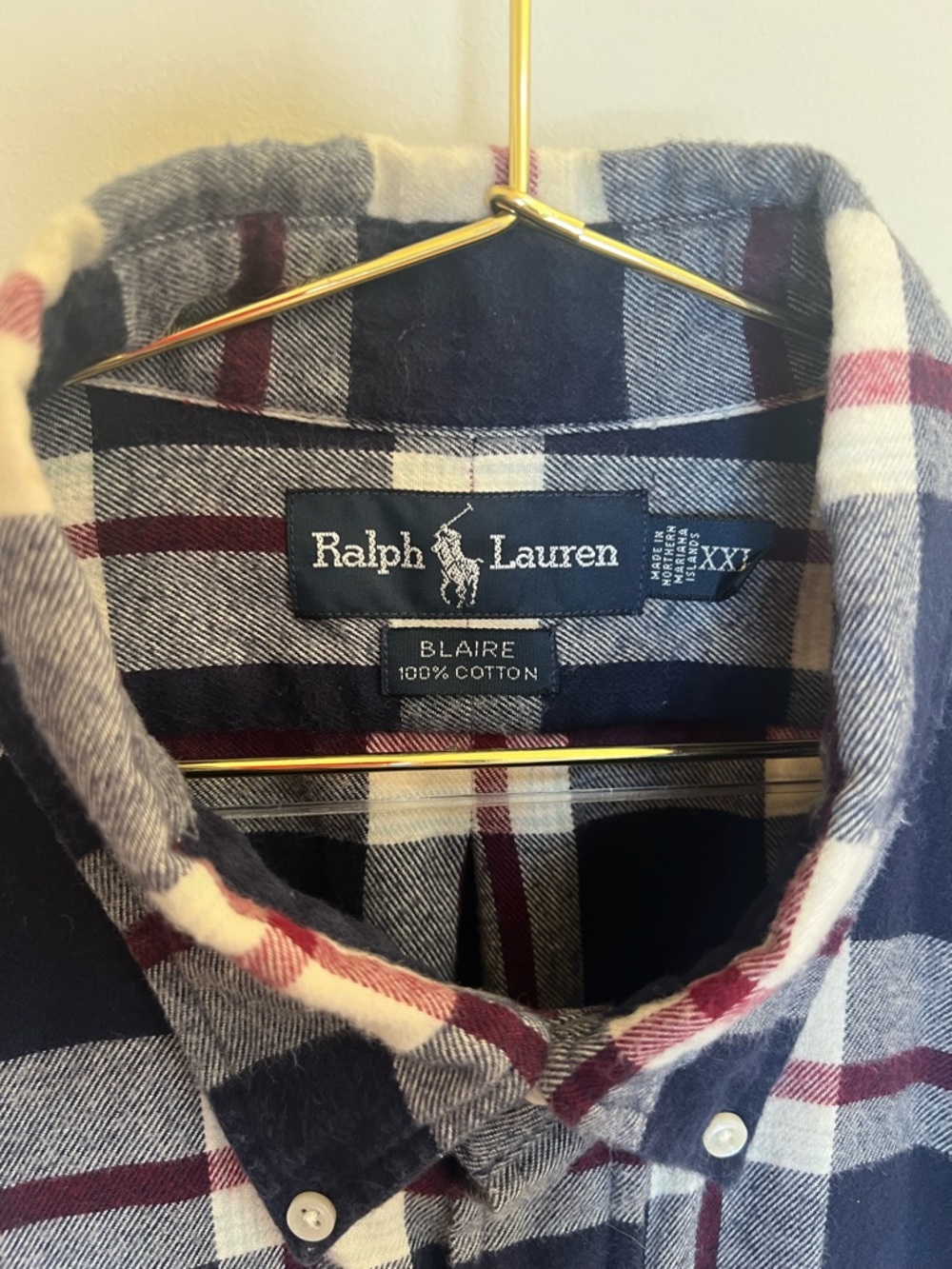 Ralph Lauren Blake Shirt XXL Plaid Button Down Navy Burgundy Cotton - Picture 2 of 8